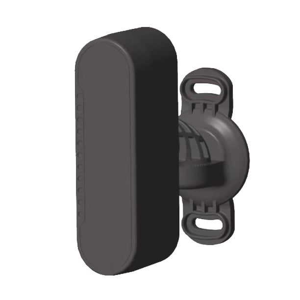 Black rectangular bike light attached to a mounting bracket, suitable for installation on a bicycle.
