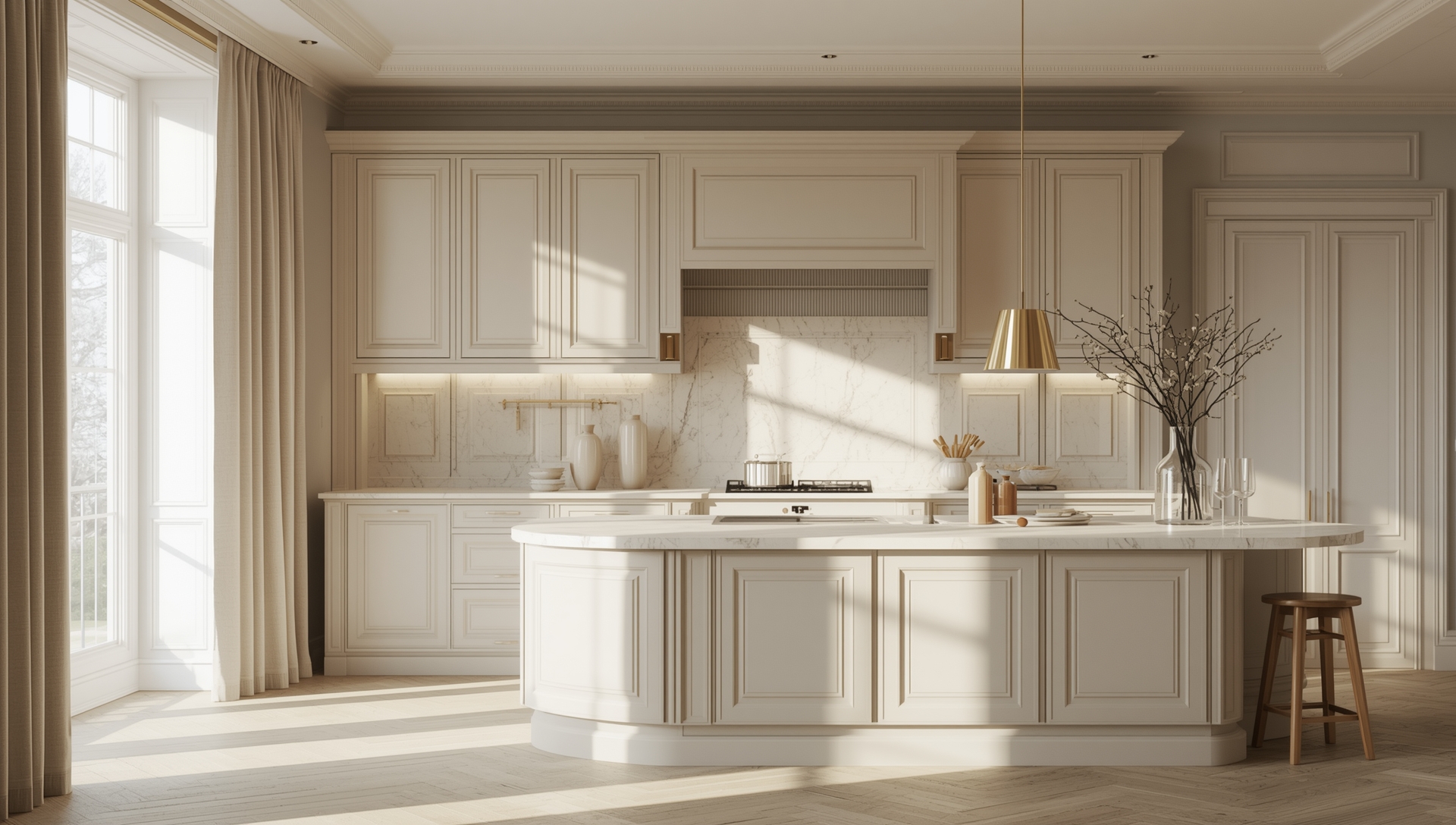 Lyst moderne skandinavisk kjøkken med rolig uttrykk og naturlig lys