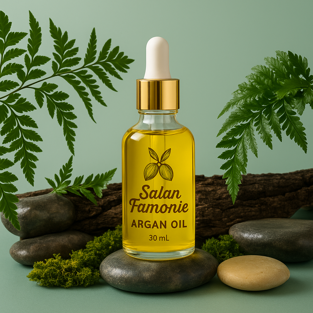 A bottle of Salan Famonie Coconut Oil