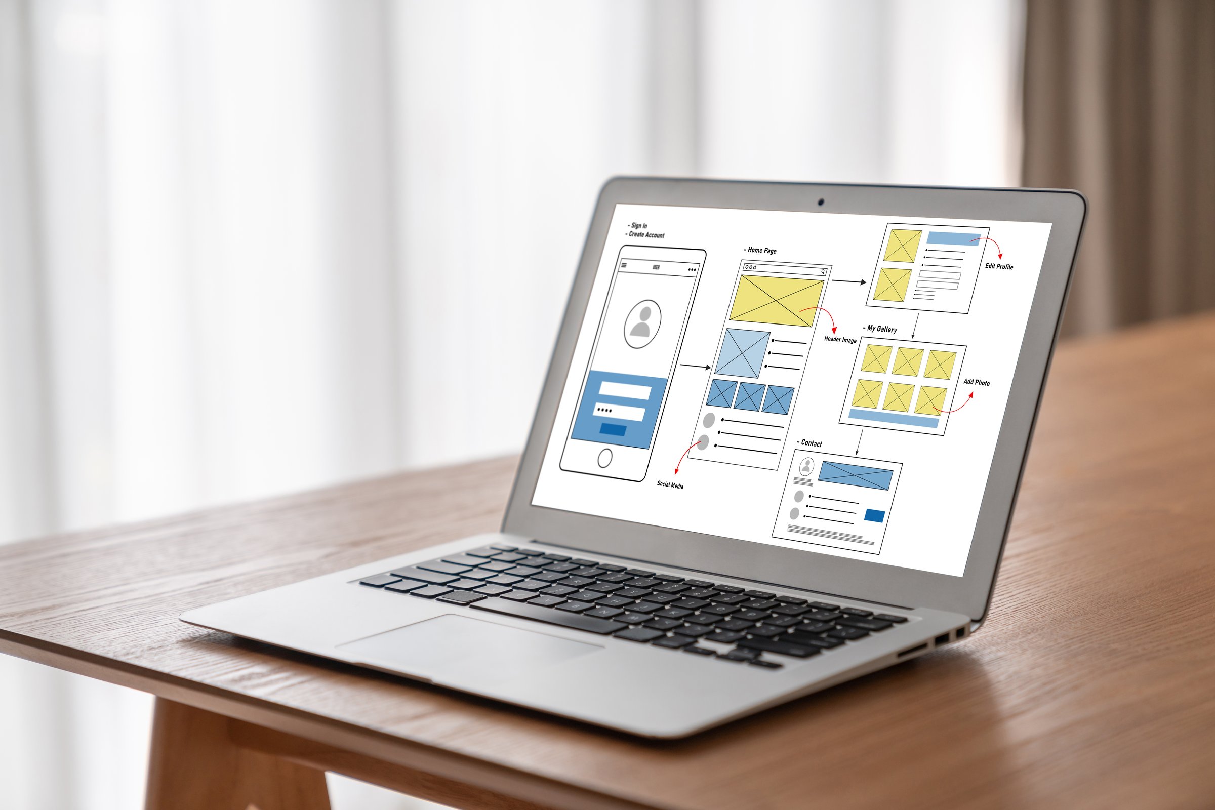 UX UI design process for modish mobile application and website . Creative prototype of wireframe for professional app developer .