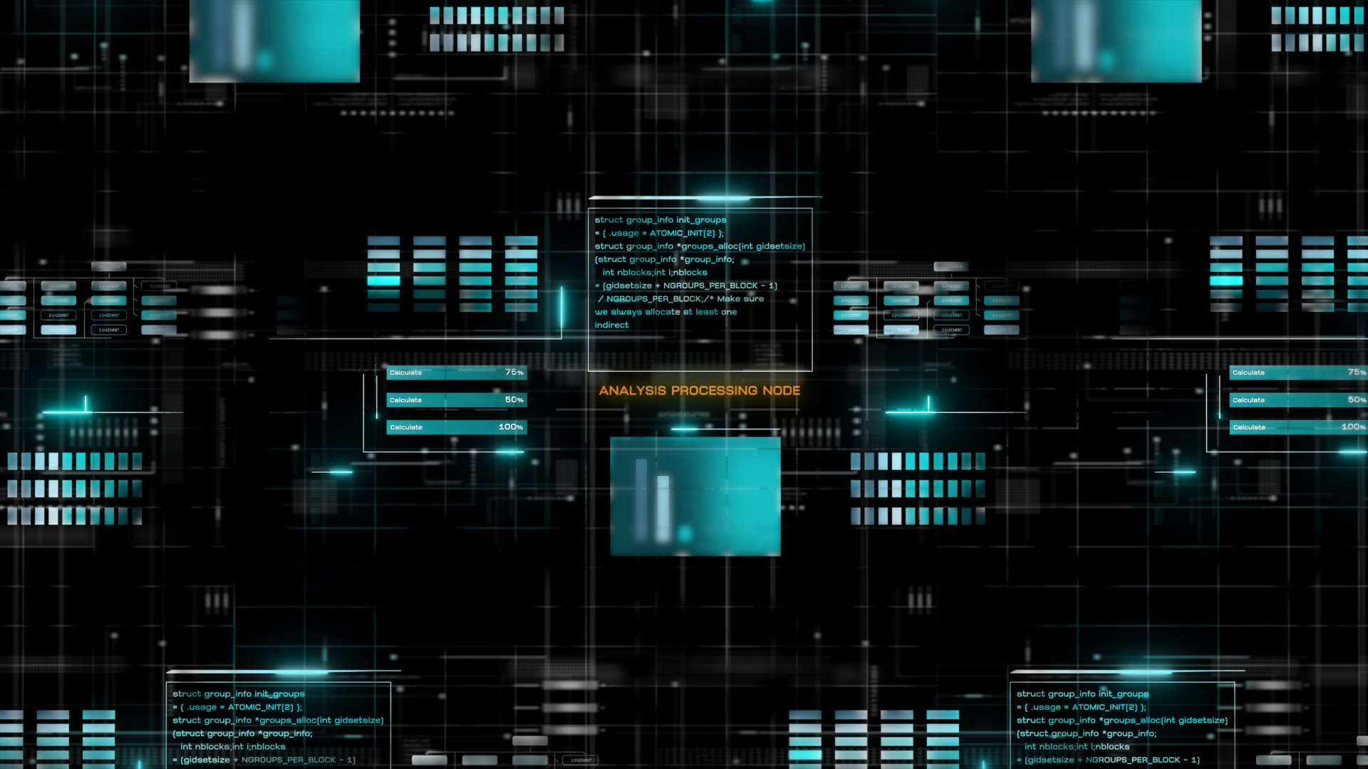 4K display background featuring digital data code and HUD elements, perfect for text titles and horizontal layouts. Thoughtful color design enhances mood, tone, and a futuristic aesthetic.