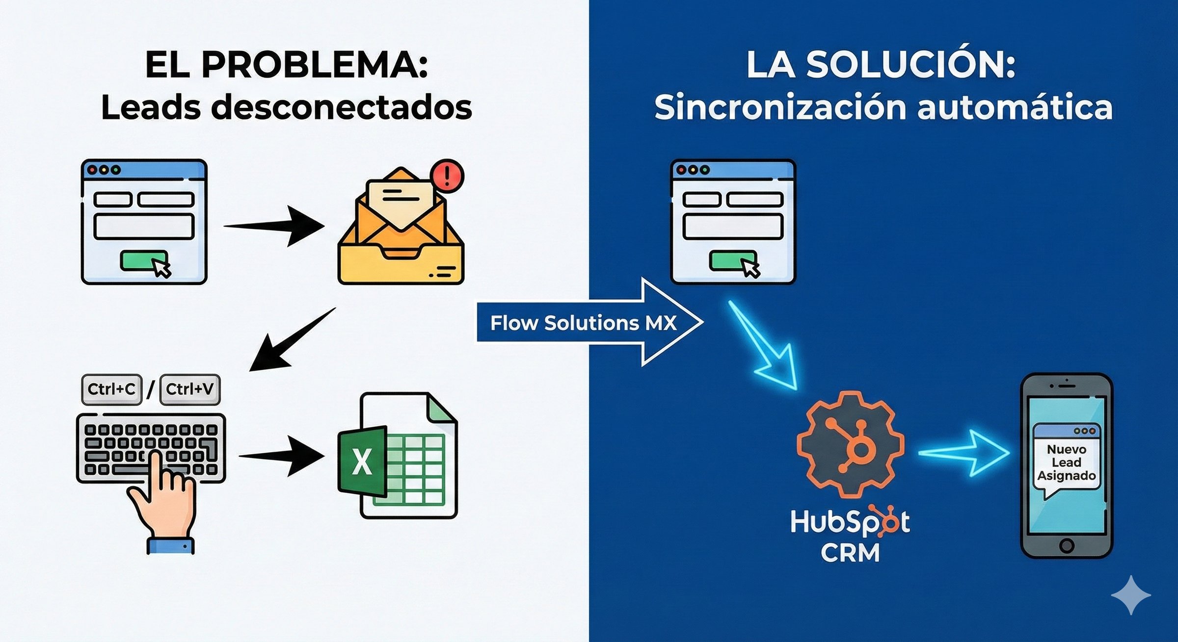 Anatomía de una fuga vs conexión total - Procesos manuales vs automatización HubSpot