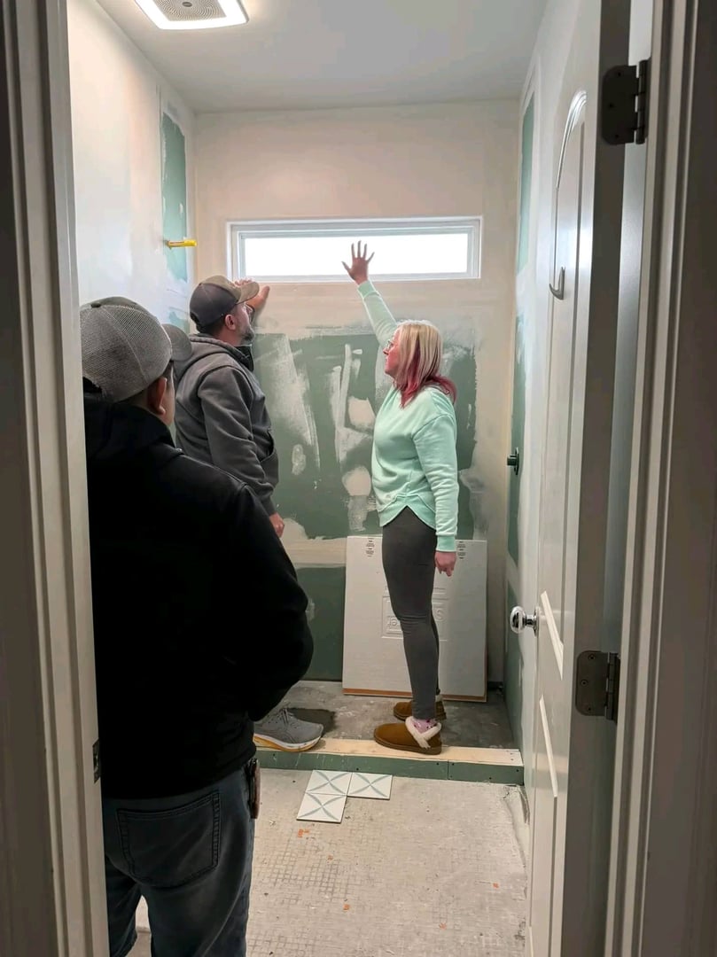 Shower niche installation in bathroom remodel