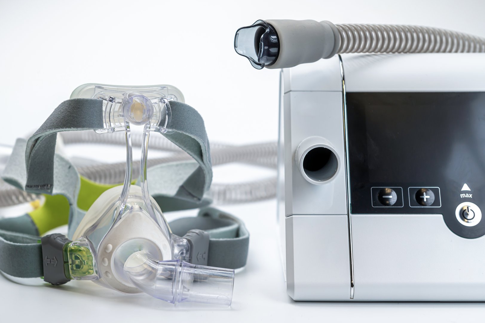 CPAP machine with mask and hose, for people with sleep apnea, respiratory, or breathing disorder