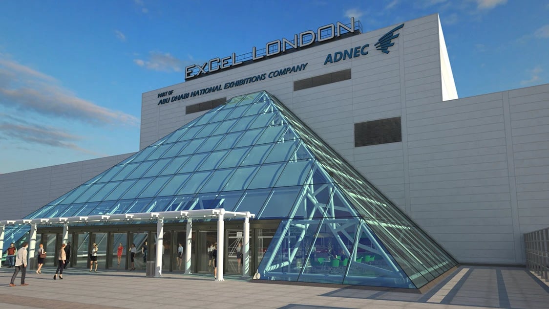 ExCeL London Pyramid with distinctive glass architecture