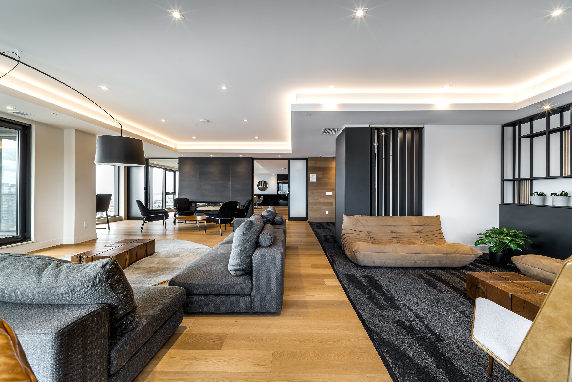 Very well staged condo in district Griffintown fo Montreal, Canada with high end furniture, bedroom and bathroom all taged