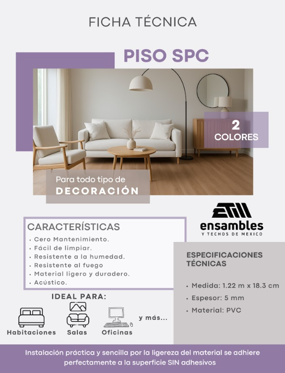 Ficha técnica del Piso SPC Nogal con especificaciones, medidas y características del producto