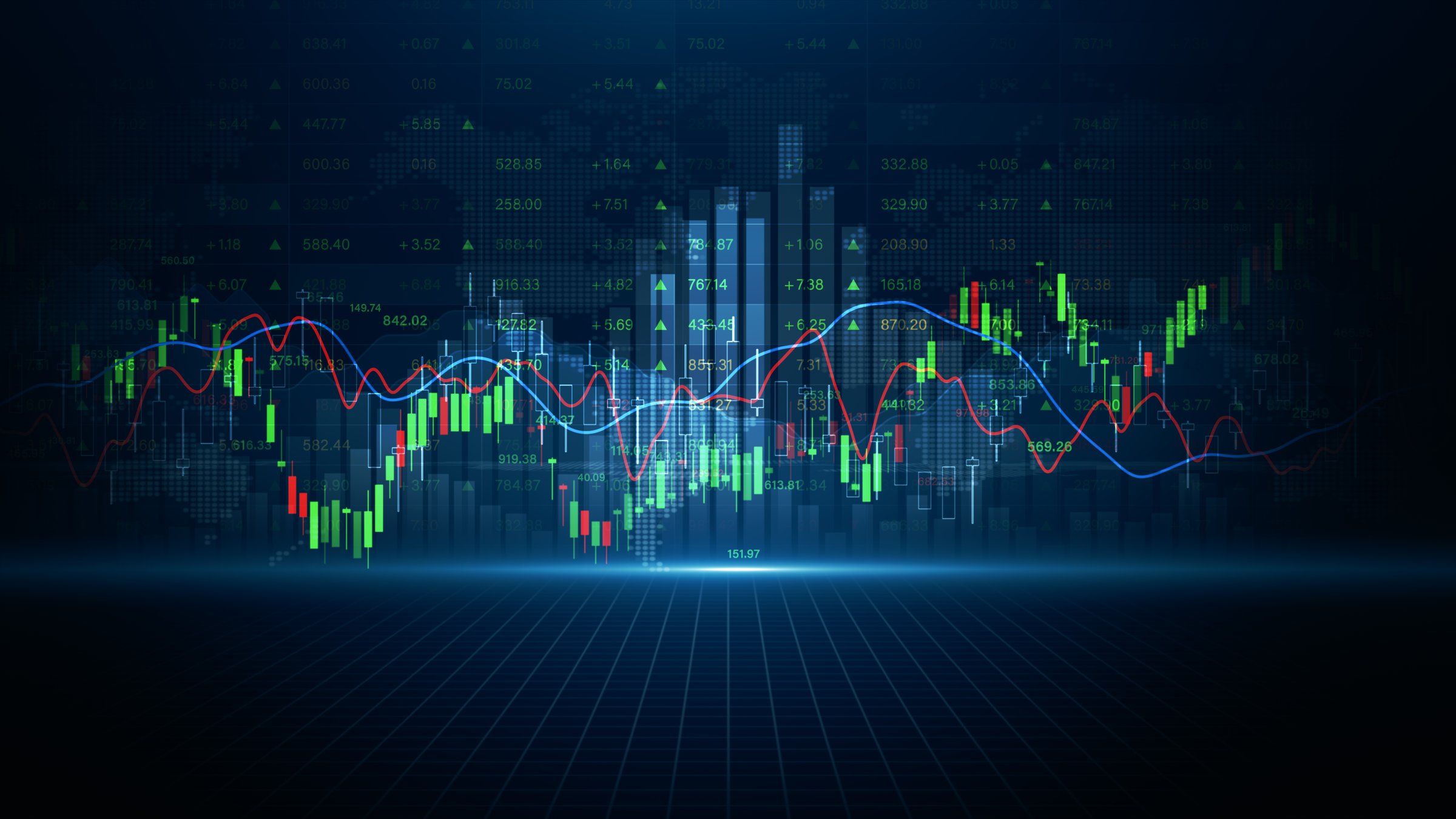 Financial data for Trading and business investment, Stock market with candlestick on background. Business stock market visualization, 3d Rendering