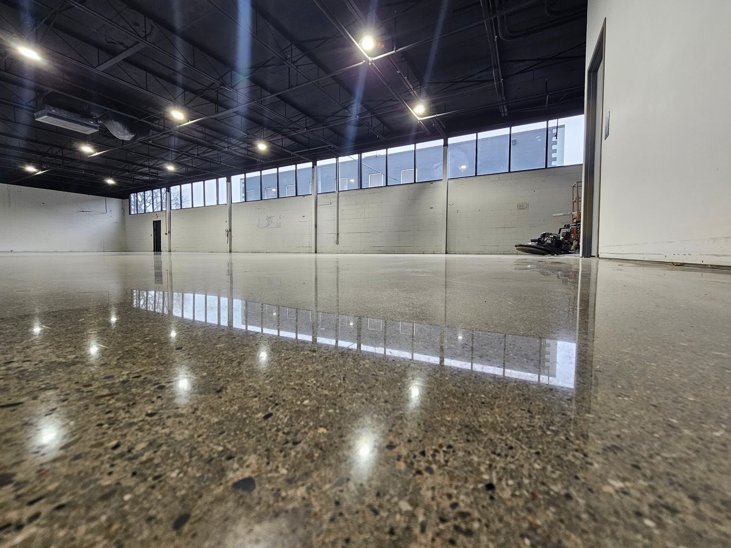 A concrete floor that has been polished. It's clean and modern look.
