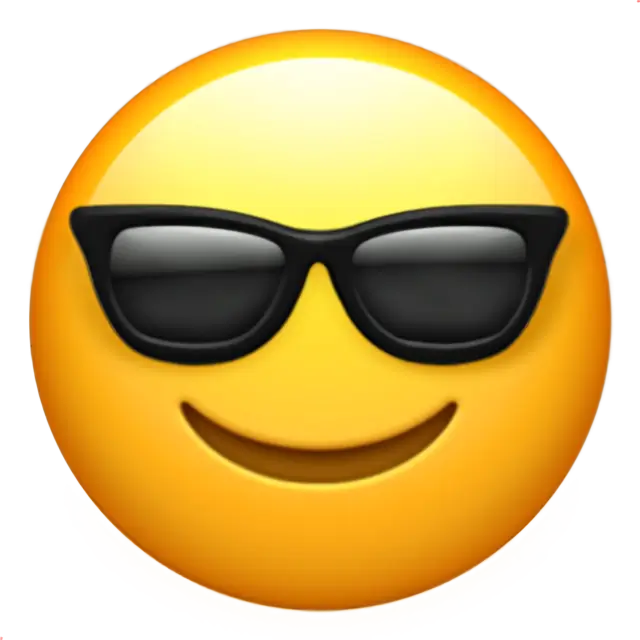 Smiling emoji wearing sunglasses, conveying a cool or relaxed attitude.