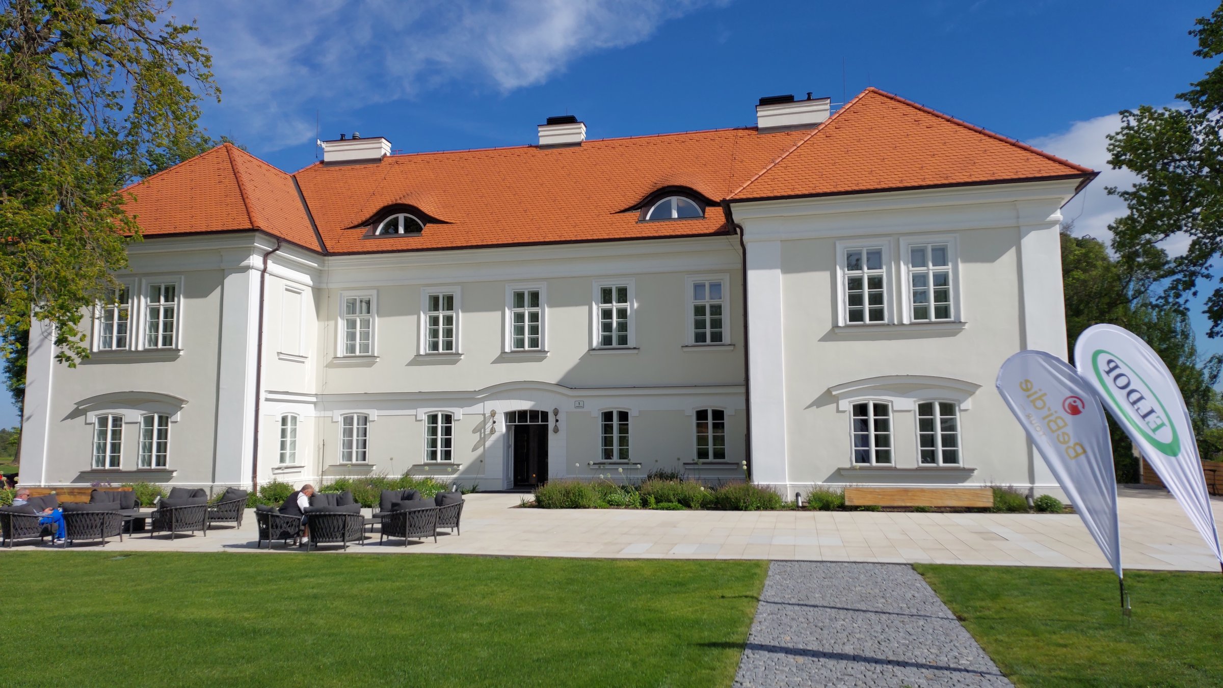 Nebrenice, Czech Republic – May 16, 2024: The PGA Oaks Prague golf course's castle and clubhouse, hosting Czech Golf Masters.