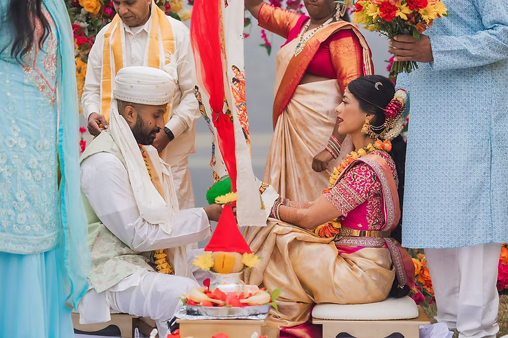 Guests enjoying welcoming party at Peach Creek Ranch multicultural wedding