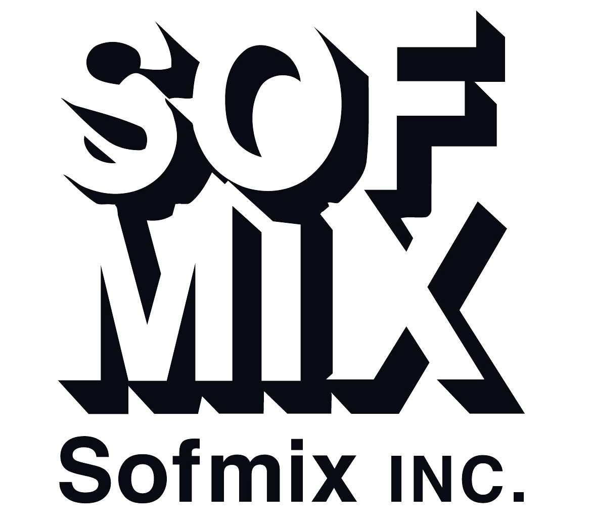 Logo for Sofmix INC featuring bold, stylized lettering with a shadow effect.