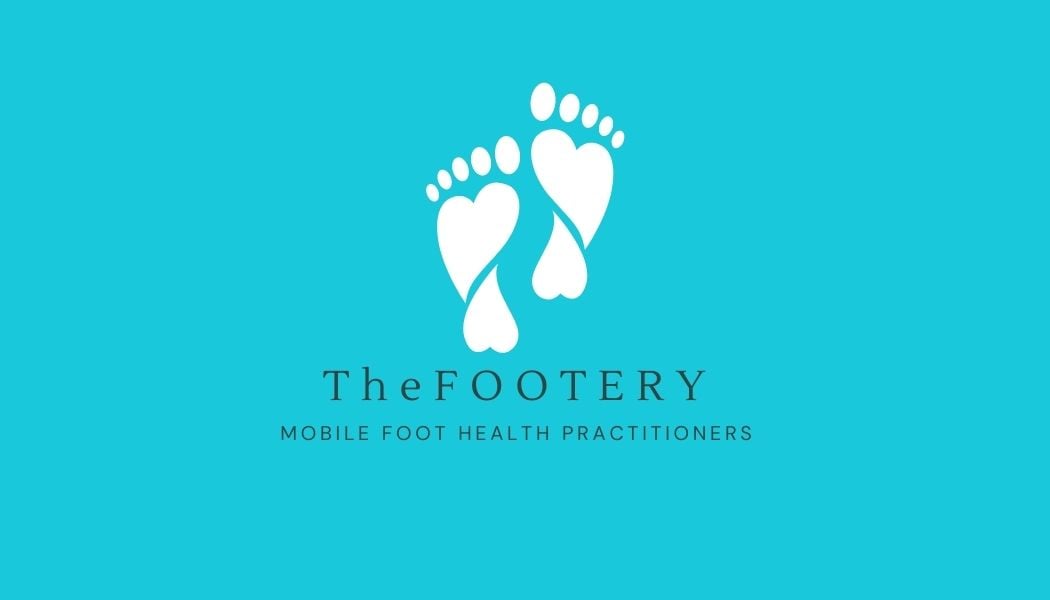 Logo for The Footery, featuring two stylized footprints forming hearts, with text "Mobile Foot Health Practitioners" below.