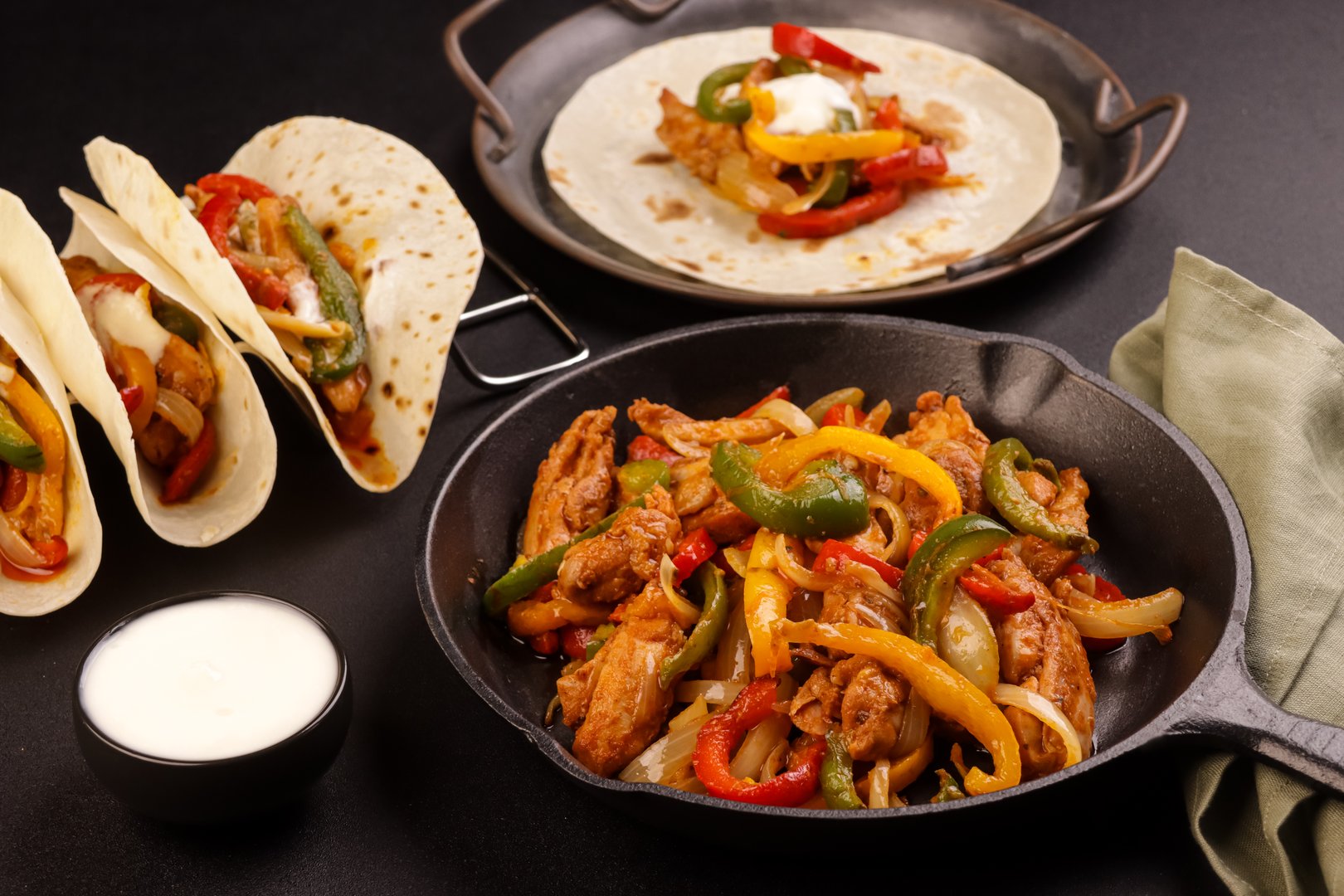 Chicken Fajitas With White Corn Tortilla.