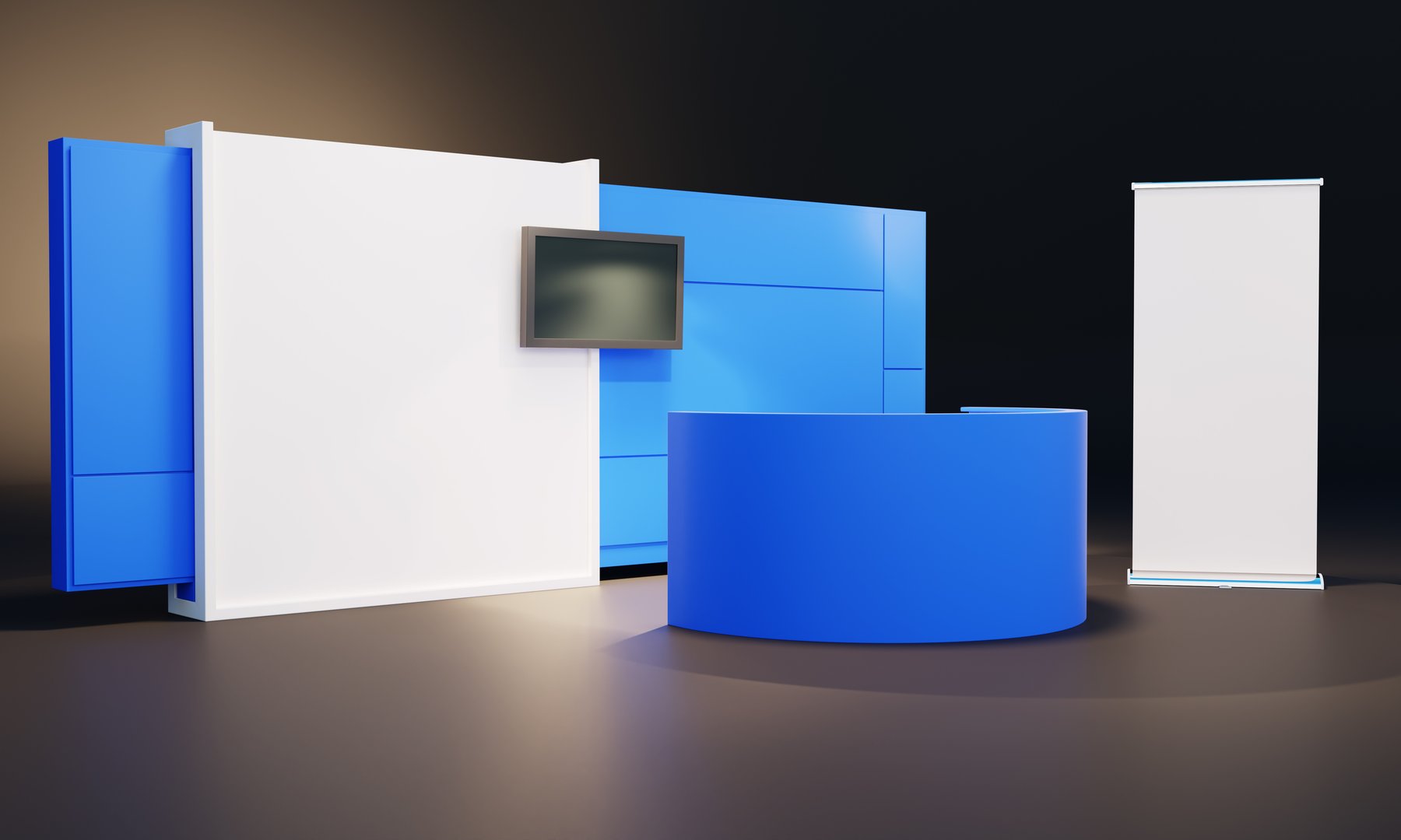 Blank empty promotional stand. Background for online event, conference. 3D render