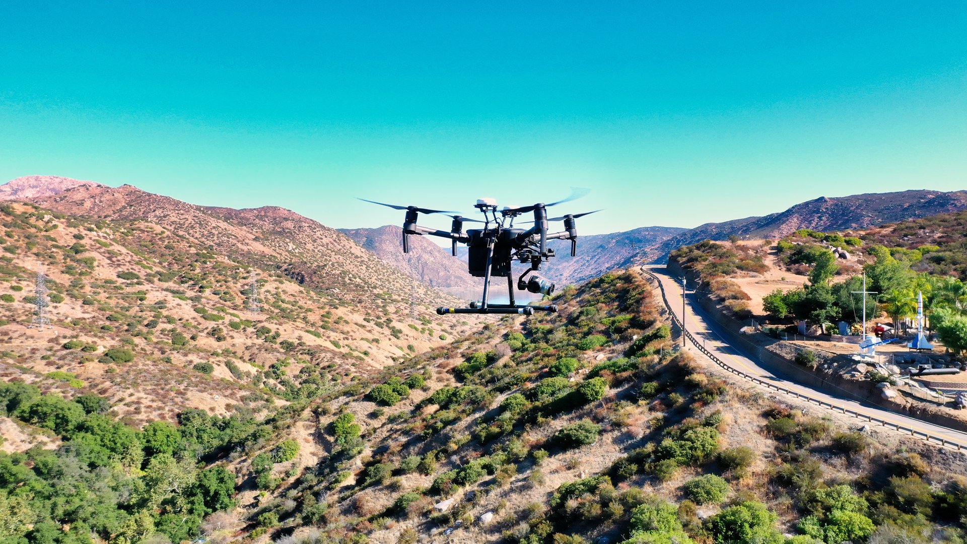 Aerial drone view of valley landscape