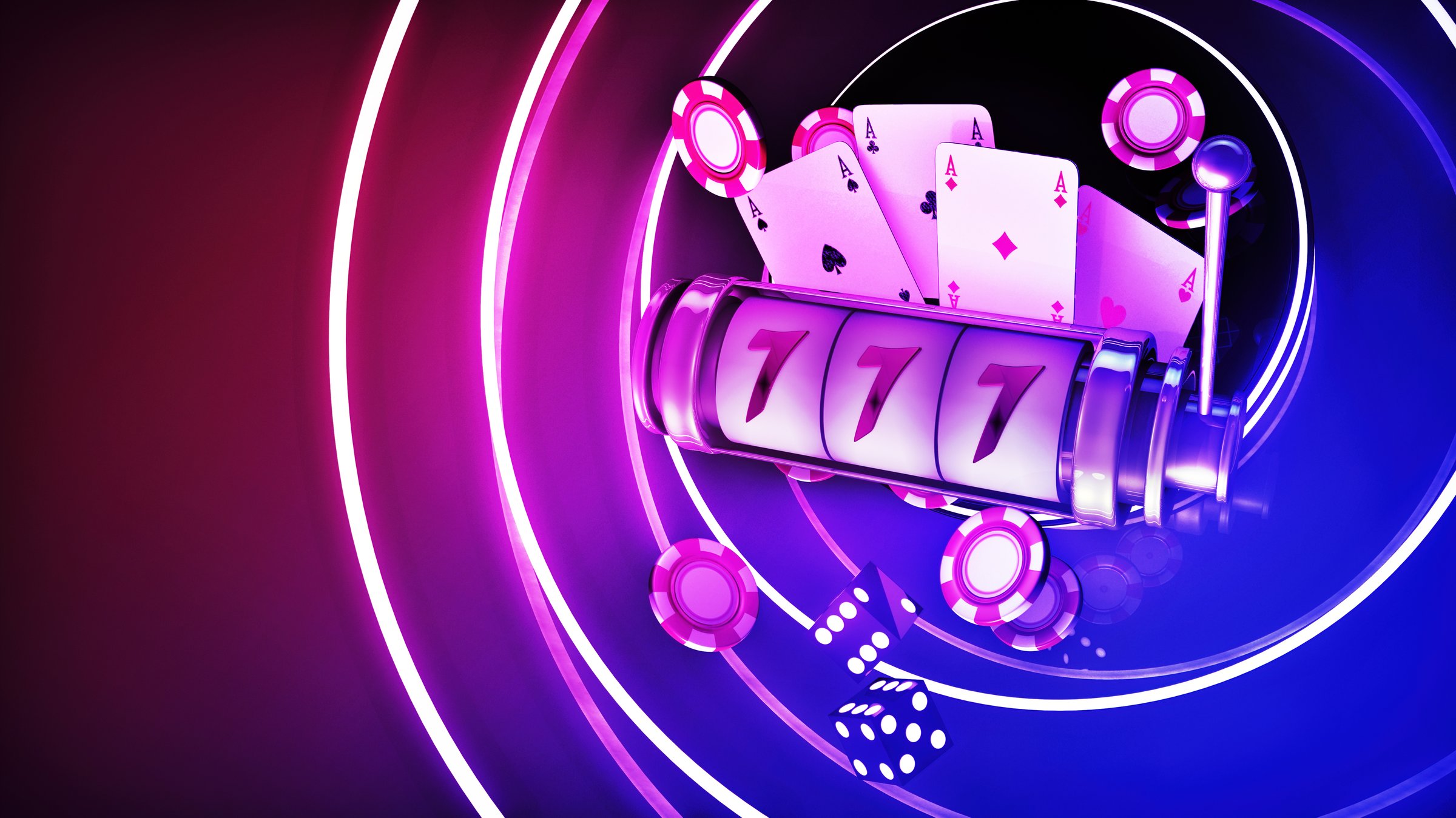 Online betting games, 3D illustration gambling concept, with a neon lights shiny look