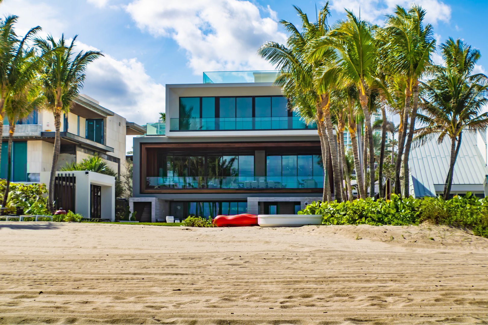 Miami, USA - February 22nd 2025: Luxury oceanfront beach house, Golden beach