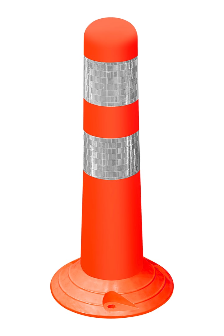 flexible traffic post with reflective stripe isolated on white background with clipping path