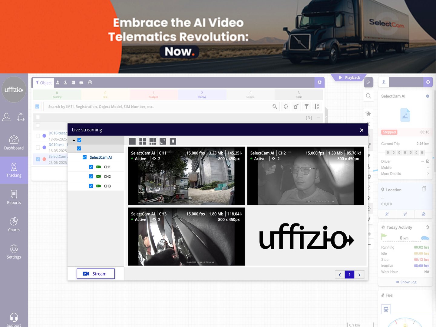 Uffizio Trakzee SelectCam AI Dashcam MDVR Video Telematics