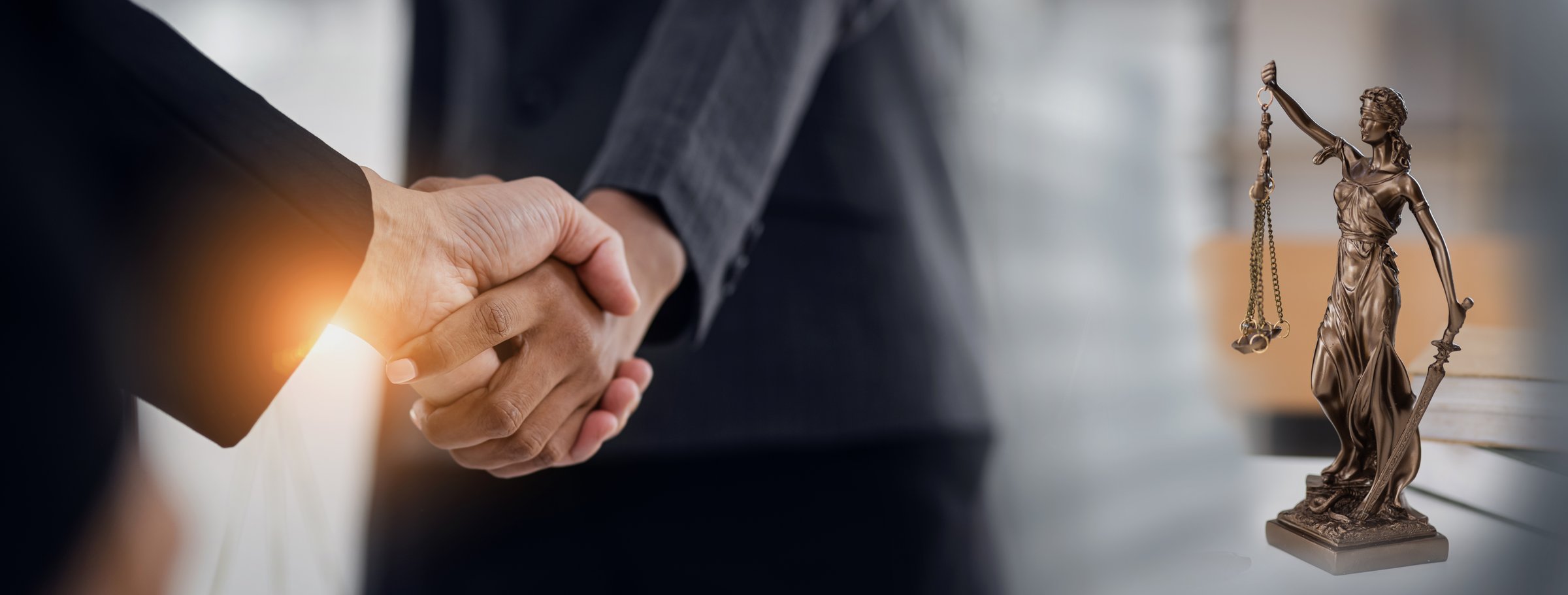 Law Businessmen making handshake with partner, justice and law, attorney.
