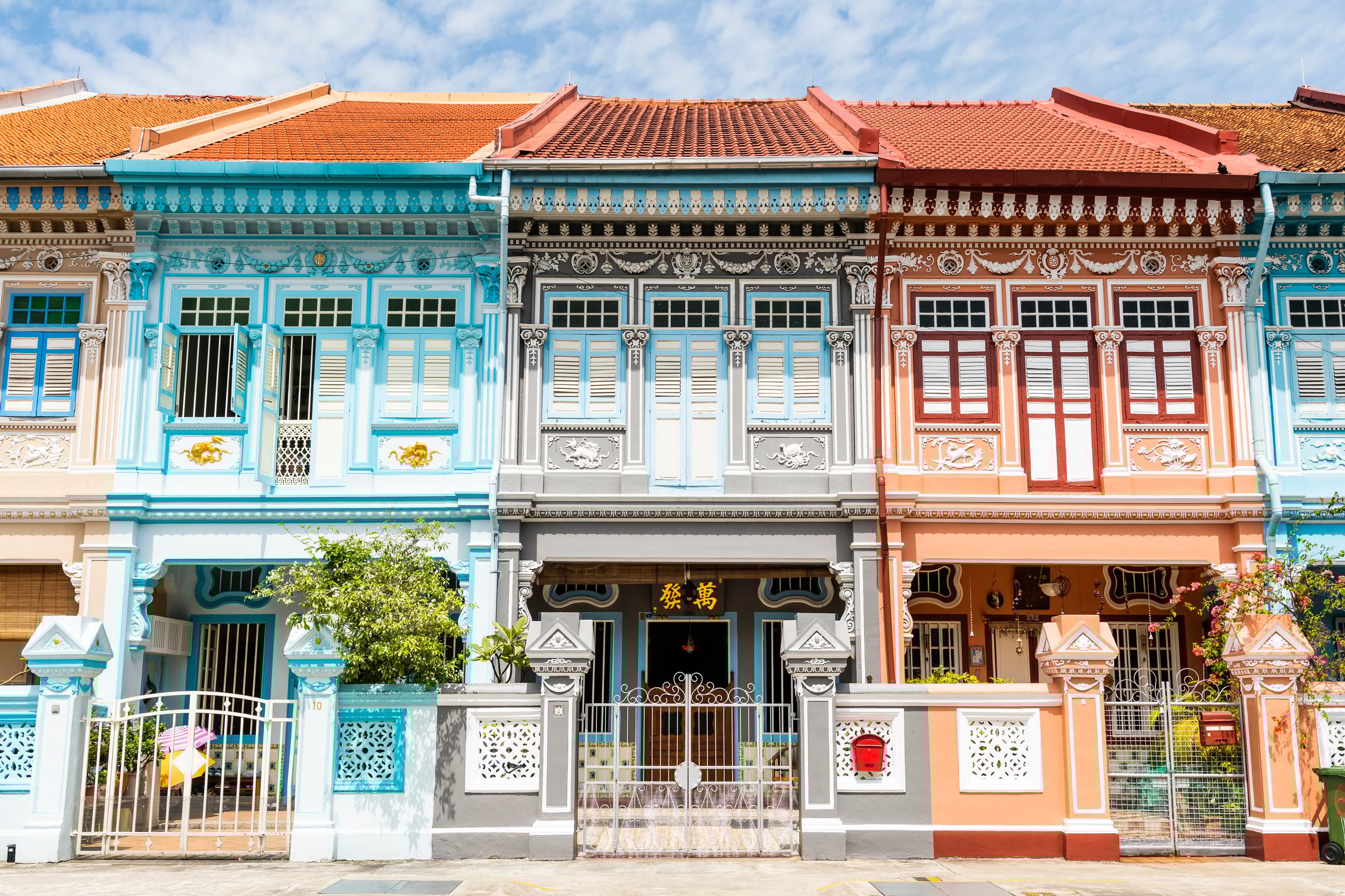 Singapore- July 19, 2024: Building view of the Colorful Shophouses along Koon Seng Road of Katong-Joo Chiat Place in Singapore is a tourist hotspot.