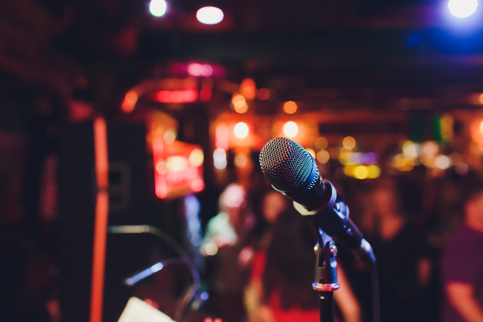 Microphone. Microphone close-up. A pub. Bar. A restaurant Classical music Music