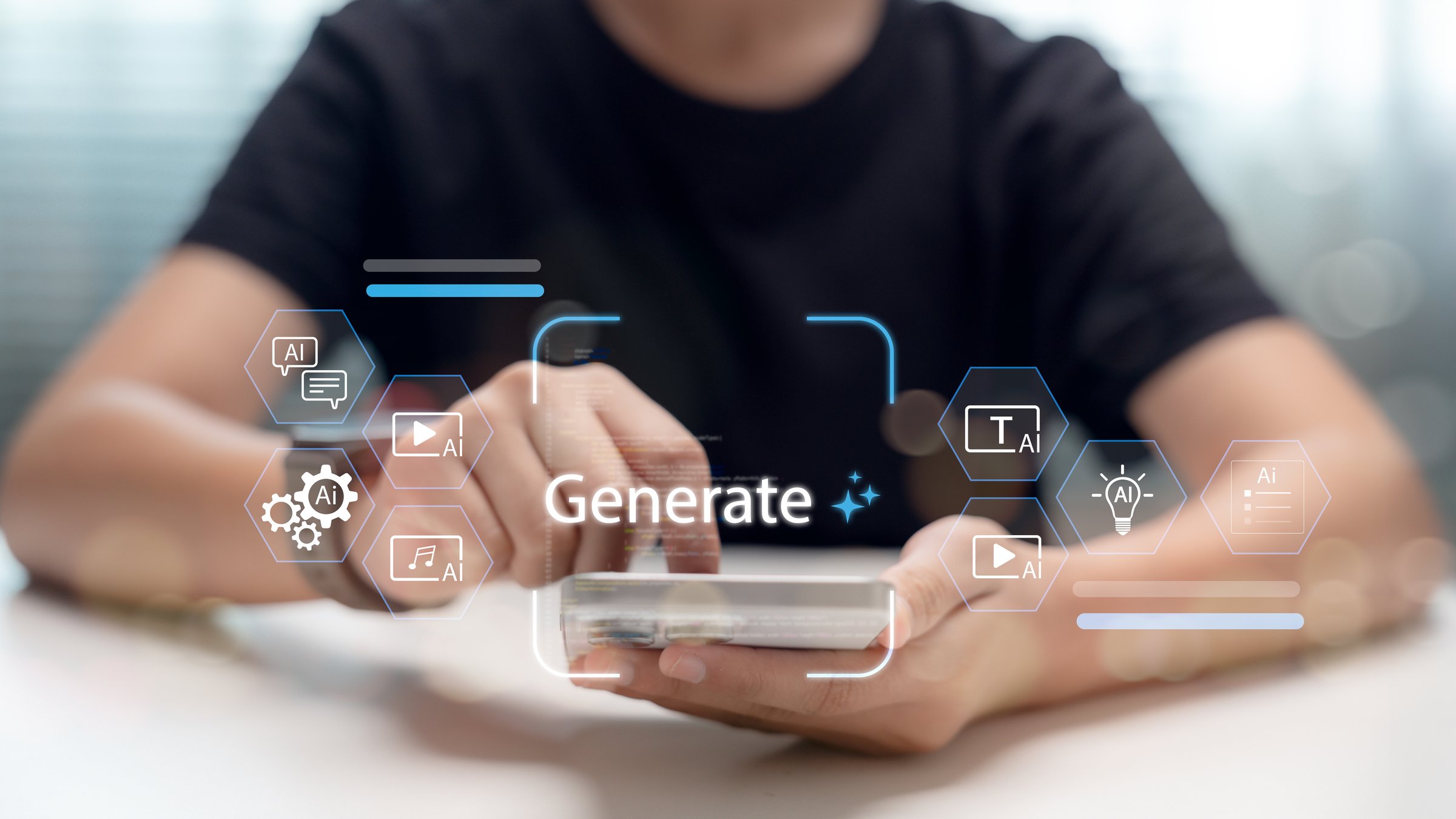 User generating AI content on smartphone
