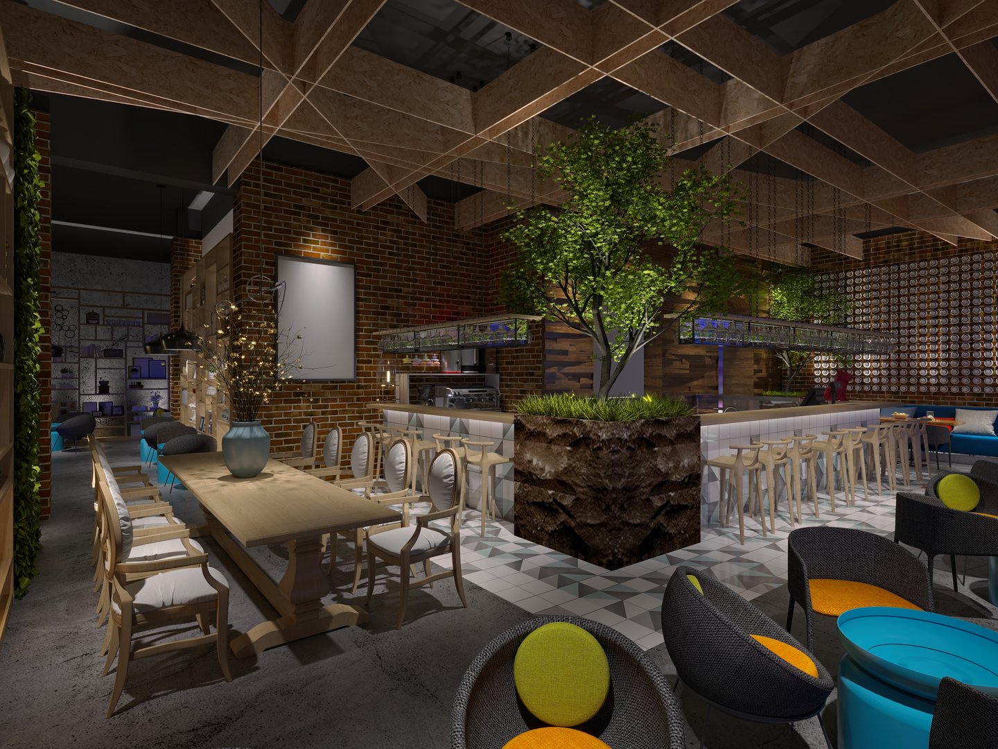3d render of modern cafe restaurant