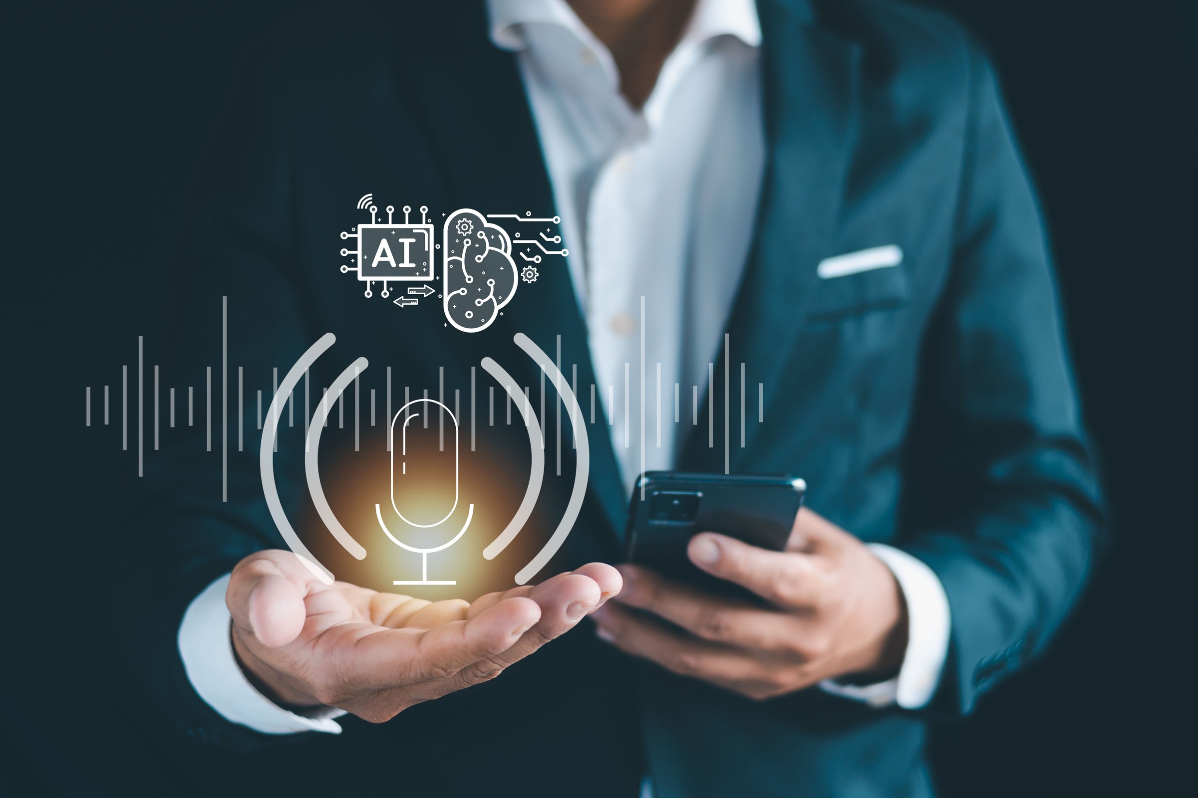 Businessmen Talk Through Artificial Intelligence and Robot Technology