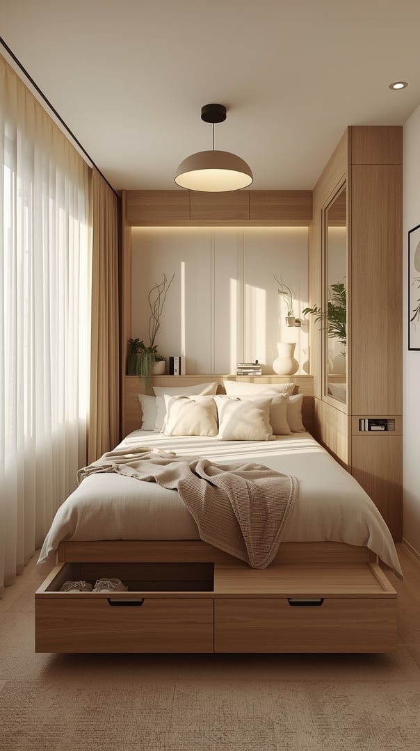 A jaw-dropping small Scandinavian bedroom that combines style and function