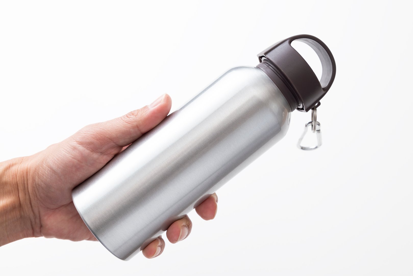 Aluminum water bottle on a white background.