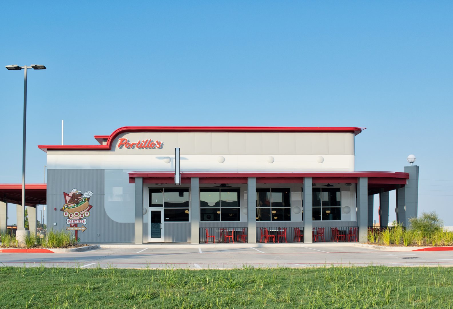 Houston, Texas USA August 24, 2025: Portillos fast food restaurant location storefront exterior fast food chain.