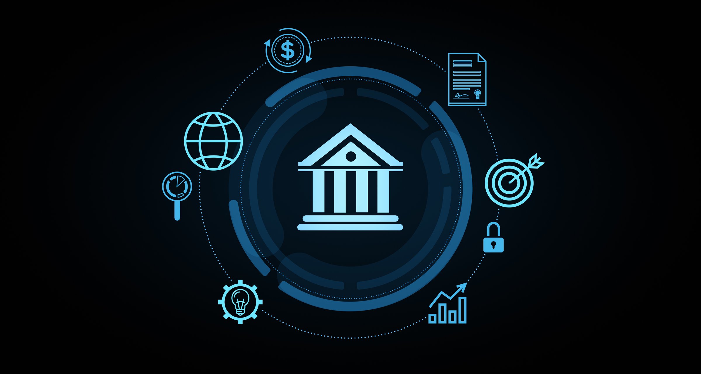 Digital banking concept with glowing bank icon