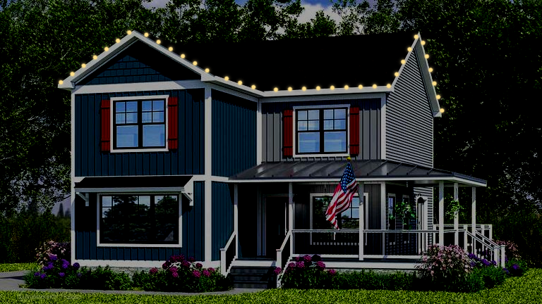 Two-story house 150 feet Christmas lighting mockup