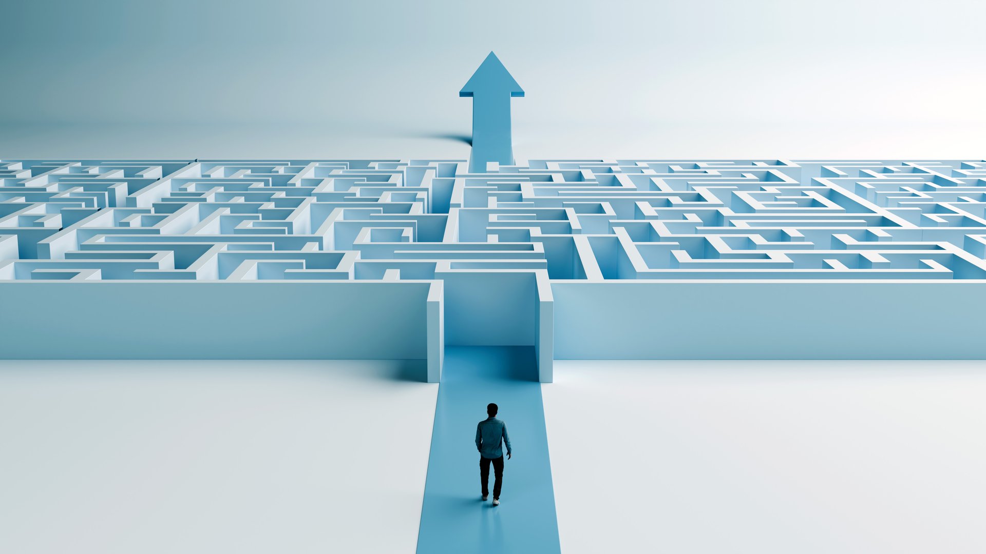 Man Walking Toward Maze