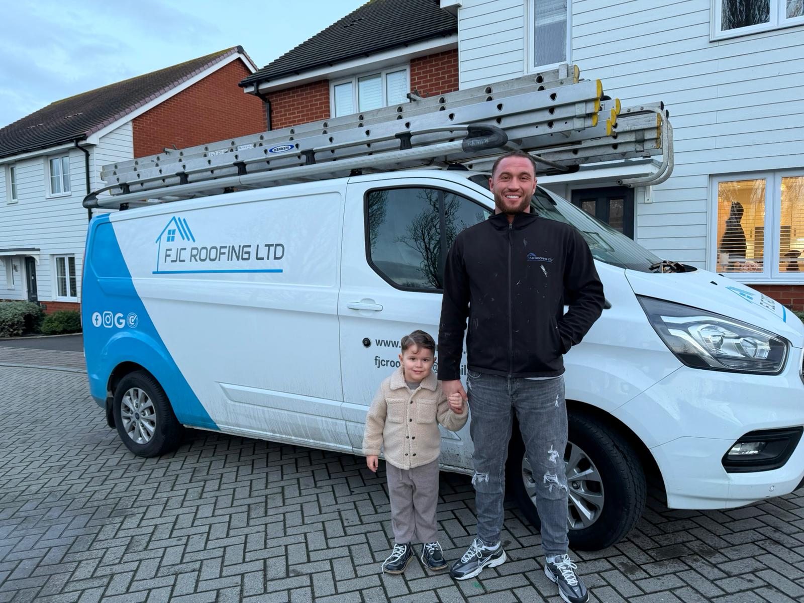Ben, manager of FJC Roofing Ltd, with his son