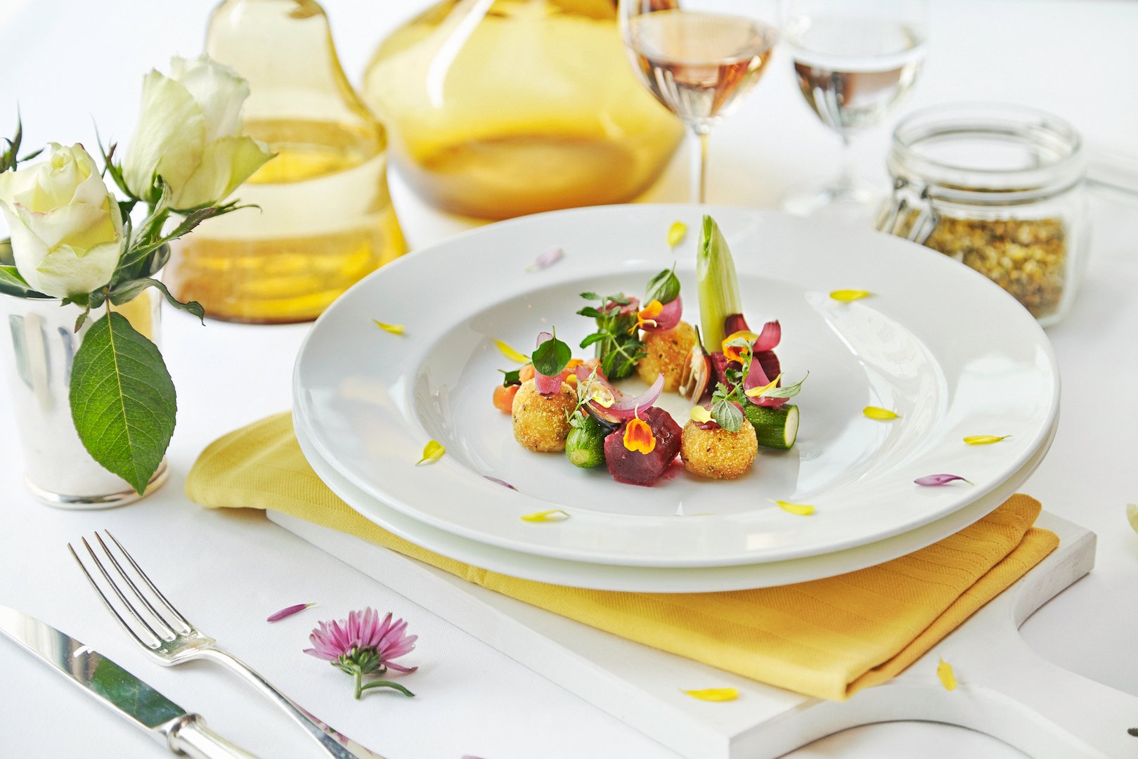 Tasty vegetarian meal on a plate, on a restaurant or hotel table top