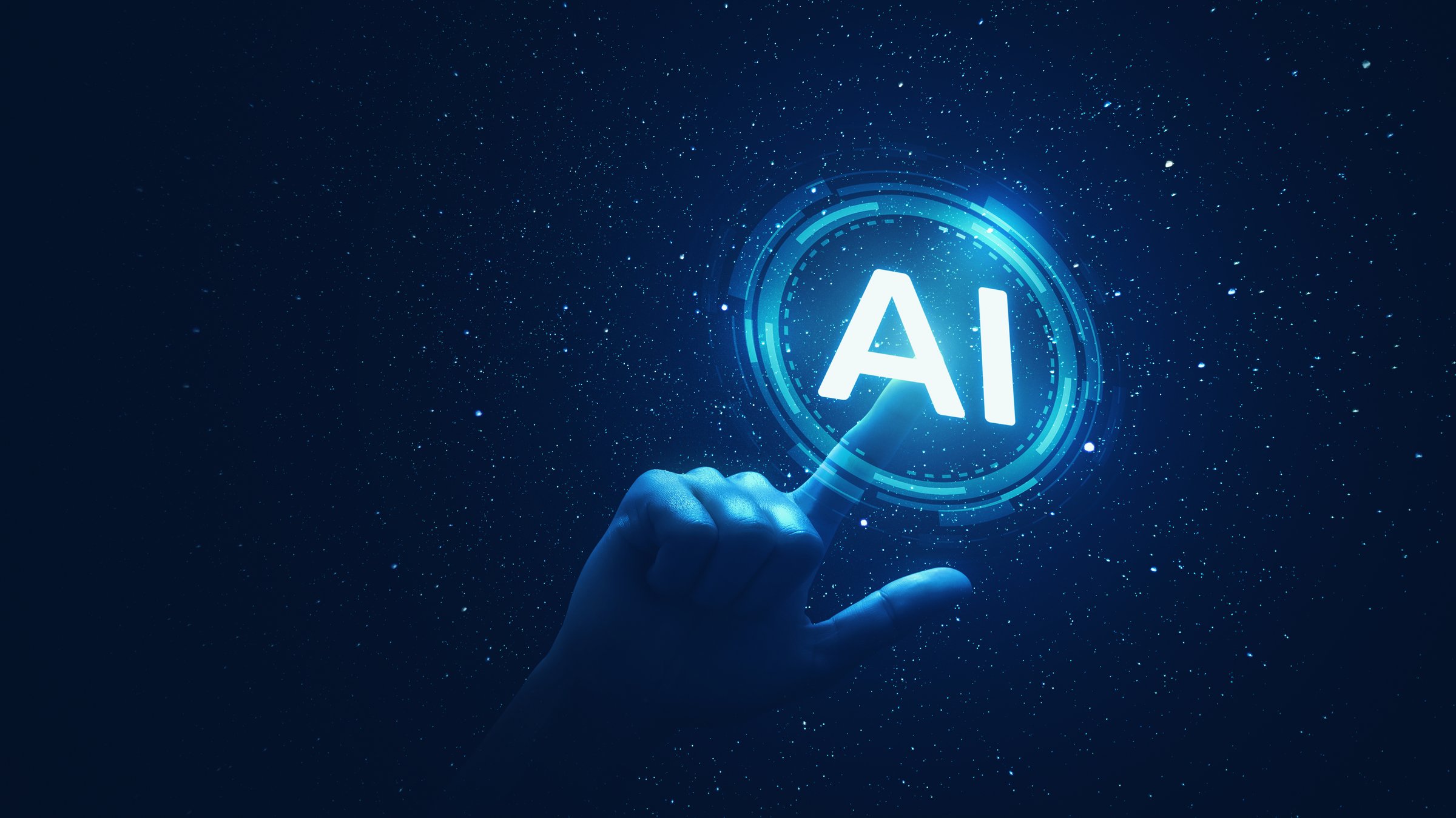 Hand touch AI with artificial intelligence digital technology computer data and network connection. Experience seamless learning and innovation.