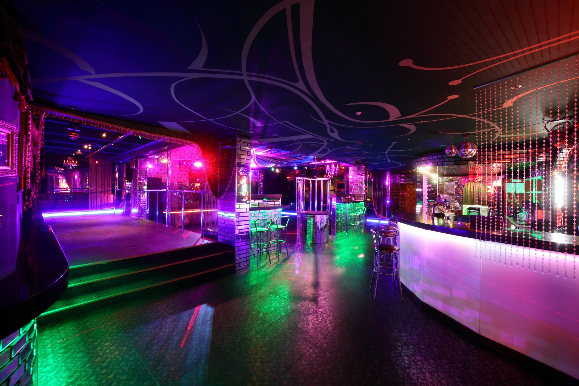 colorful interior of bright and beautiful night club