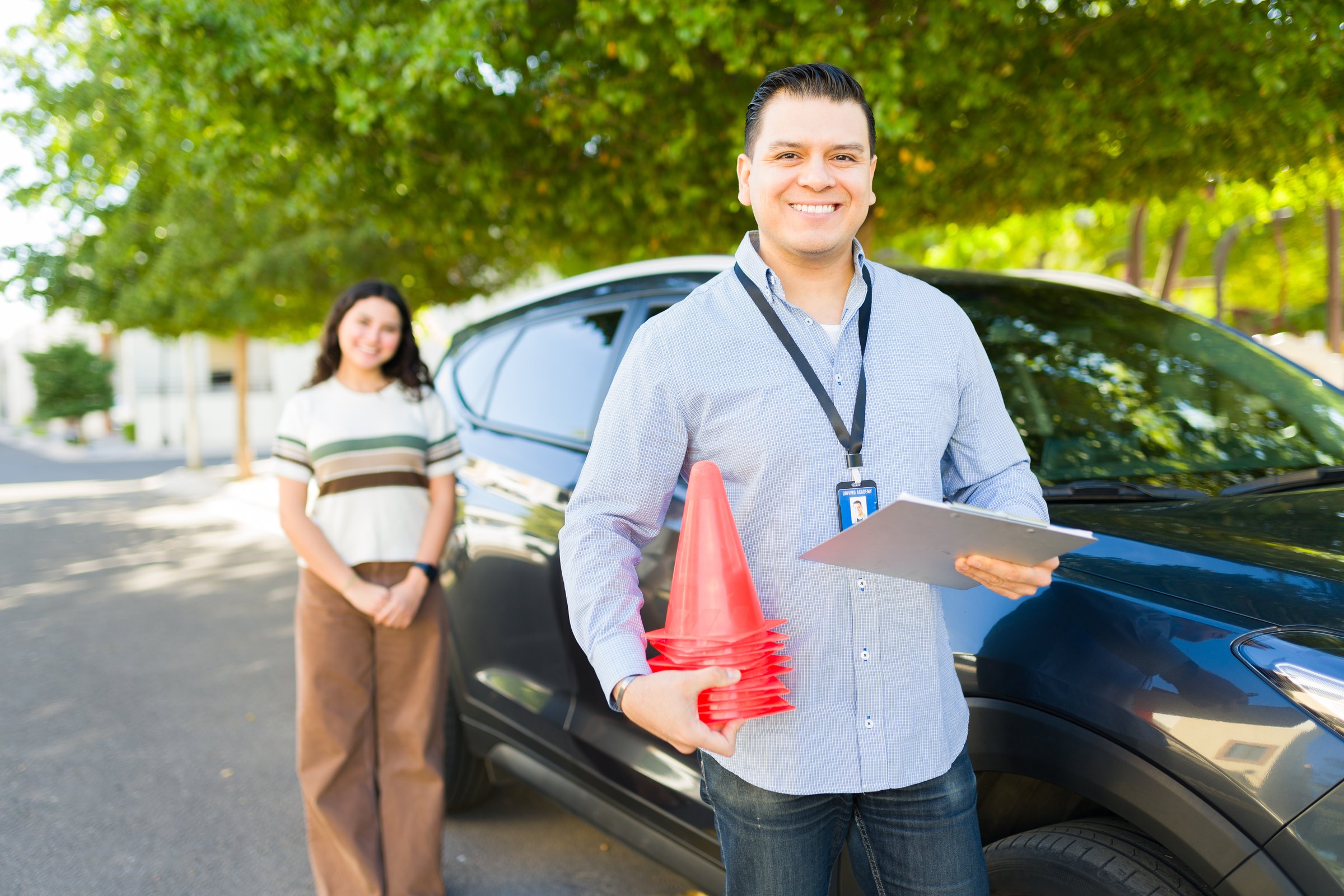 Student performing vehicle inspection and safety check for ICBC road test in Surrey BC