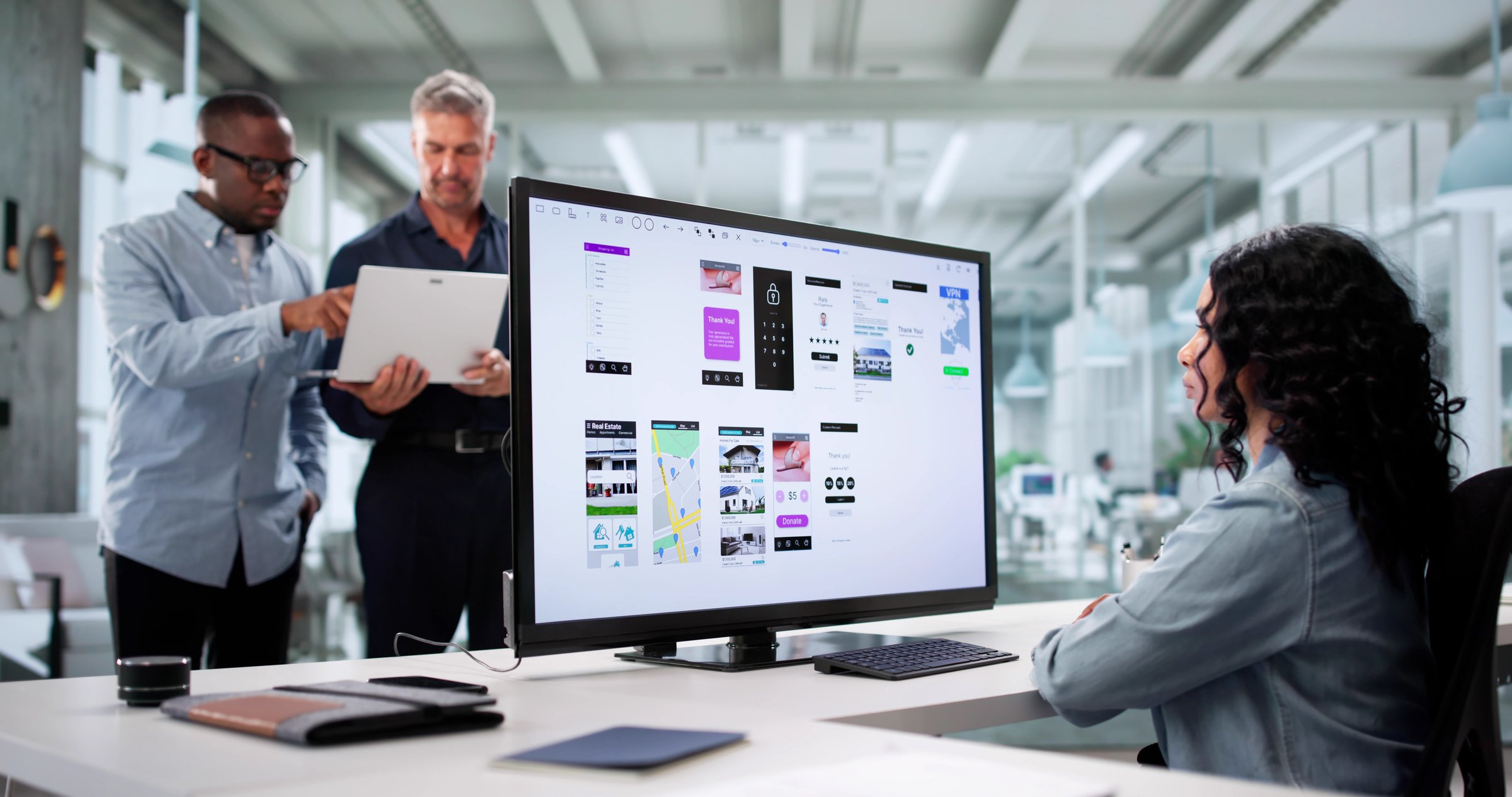Multiracial Team Of UI Designers Enhancing Mobile App Efficiency
