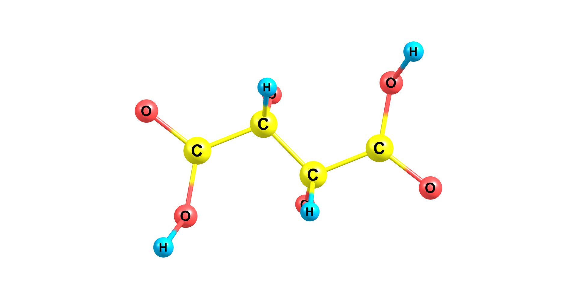 Tartaric acid is a white, crystalline organic acid that occurs naturally in many fruits, for example in grapes. 3d illustration