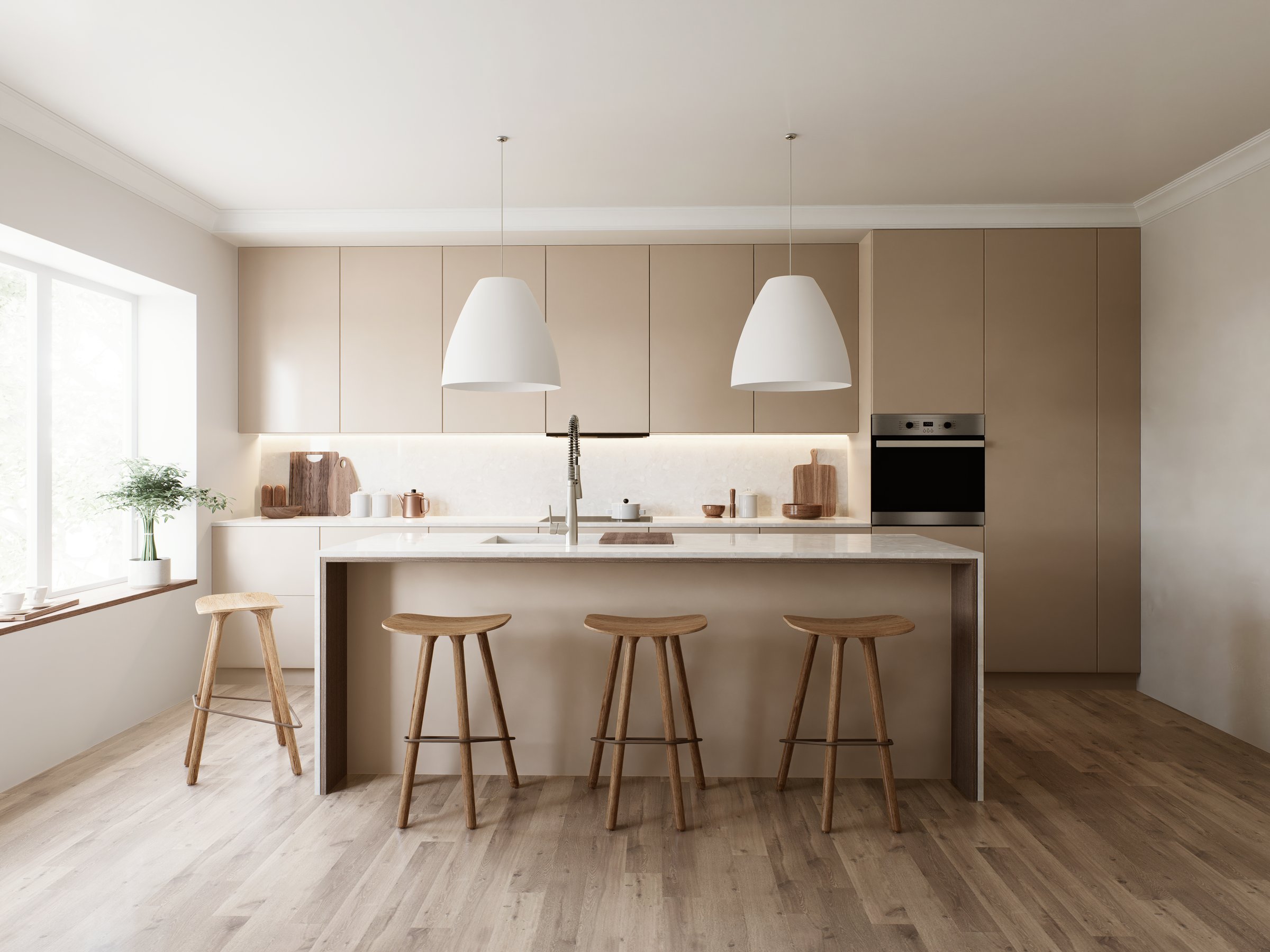 Modern minimalist kitchen with natural elements for a stylish and functional space