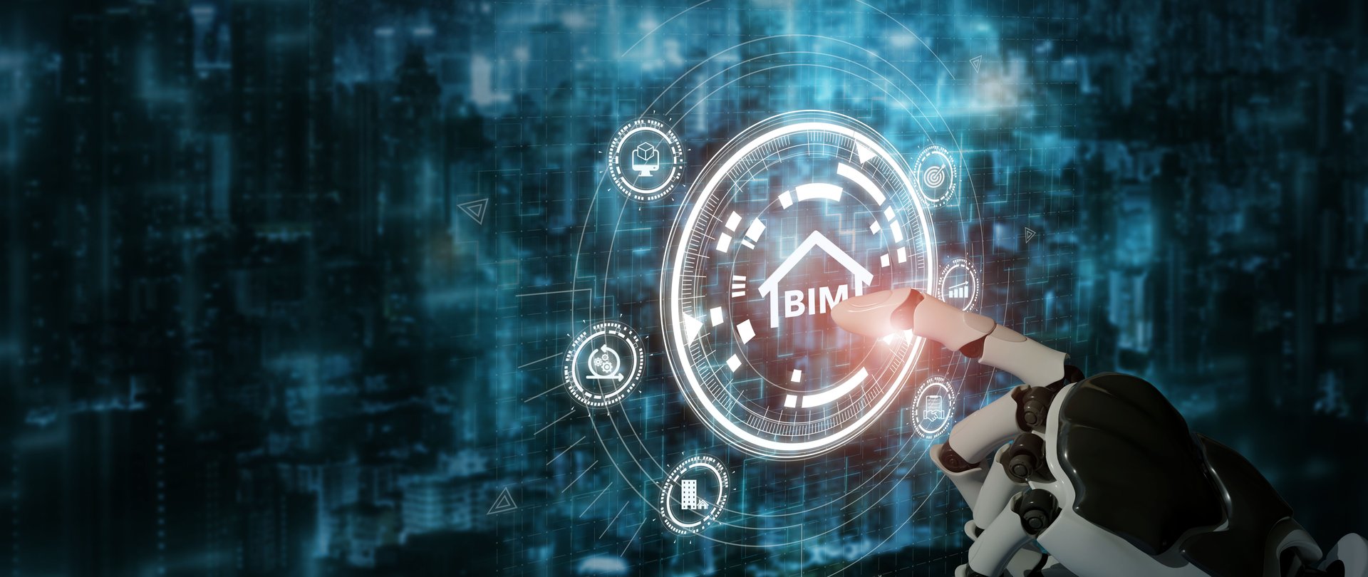The integration of BIM and AI technology concept. Building Information Modeling and Artificial Intelligence technologies in the construction industry