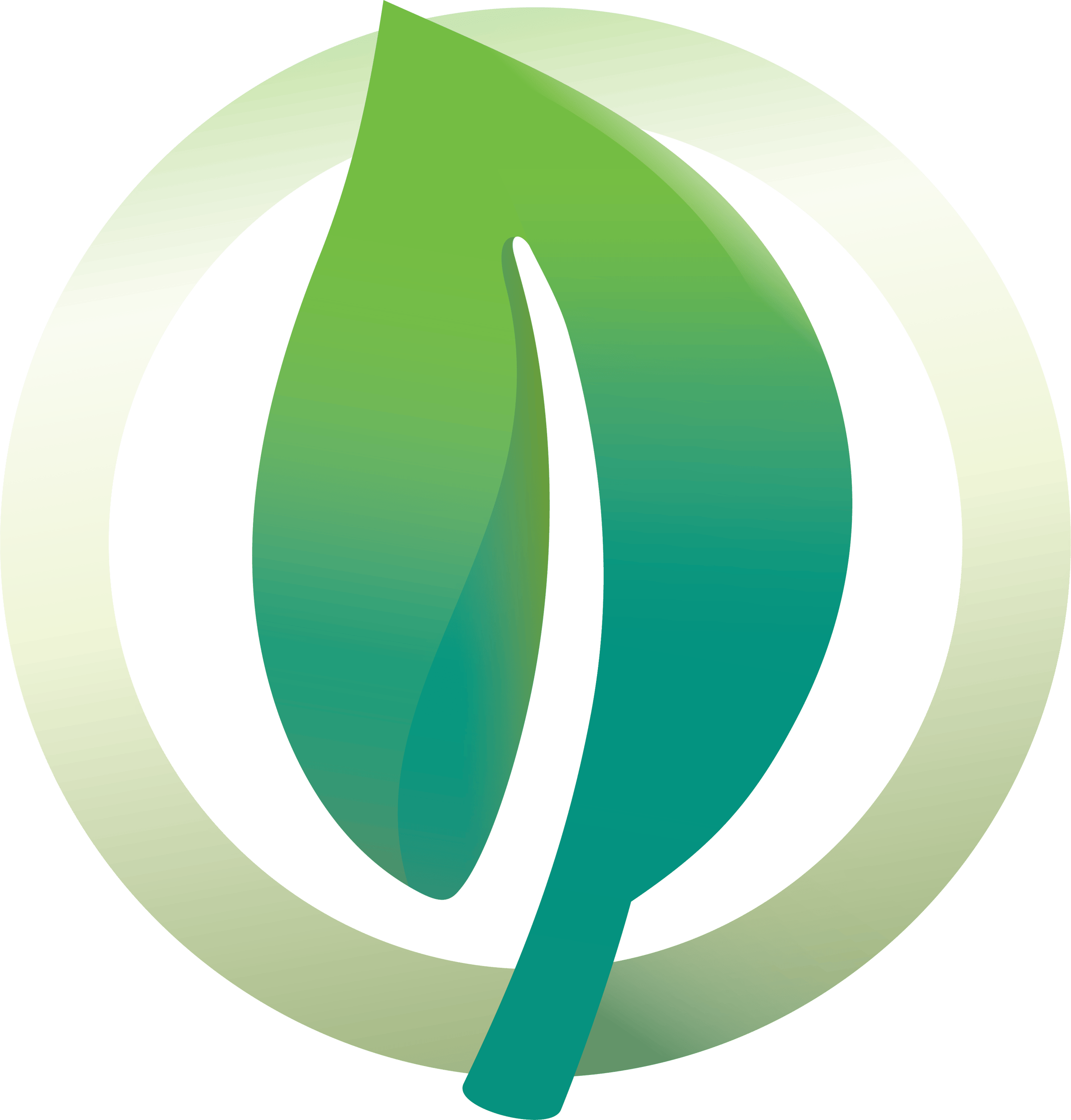 A gradient green leaf inside a circular border, symbolizing environmental sustainability or eco-friendliness.