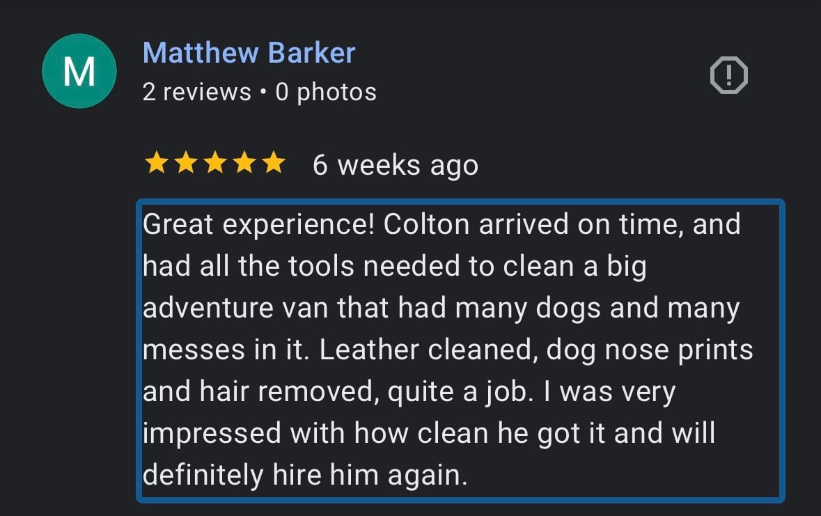 Customer review for CJJ Detailing