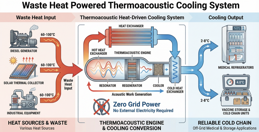 Disaster relief field hospital with thermoacoustic refrigeration system