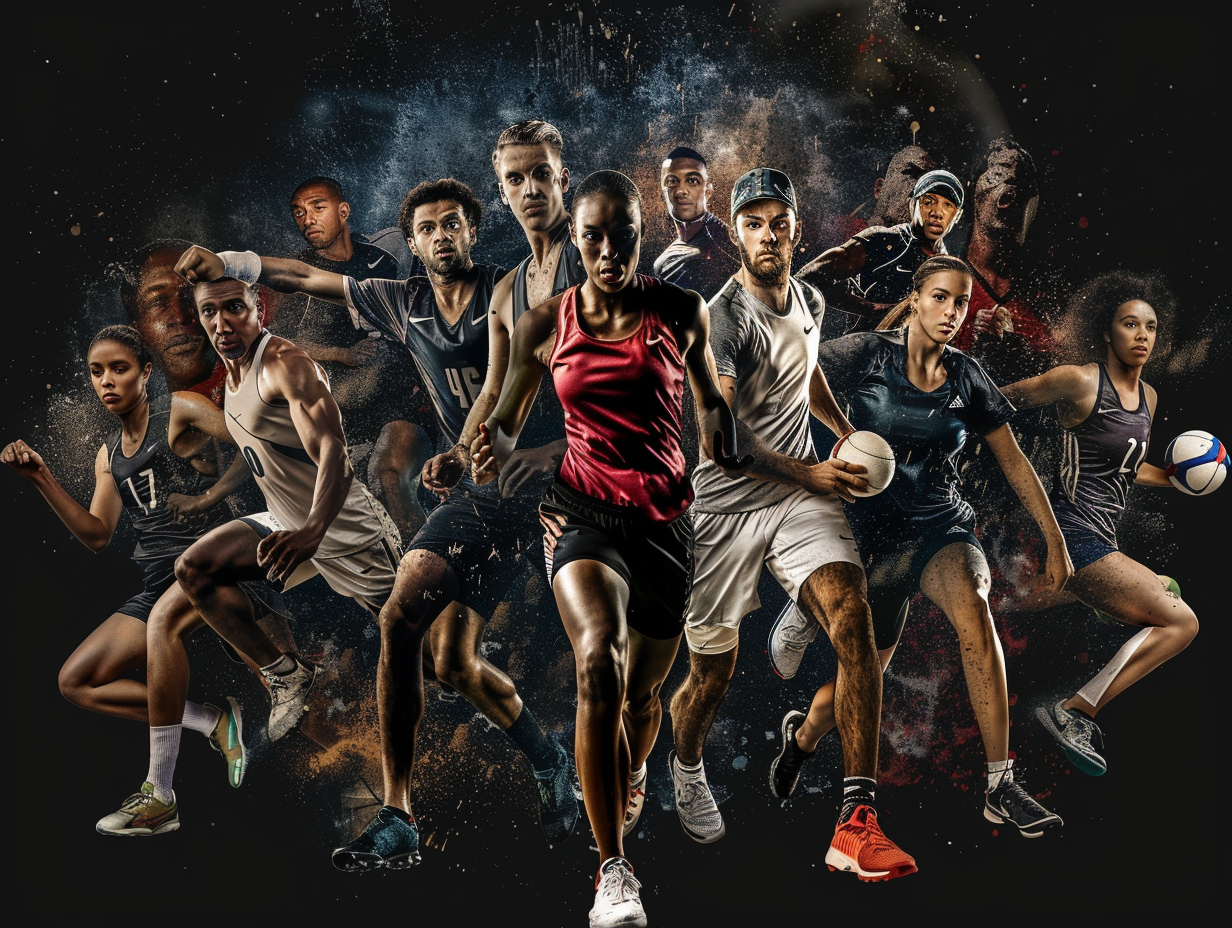 Book cover black background with female and male athletes